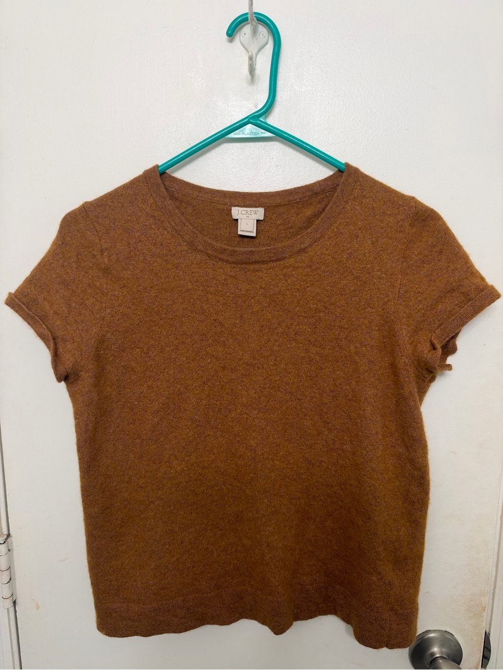 J. Crew Brown Short-Sleeve Cashmere Top
